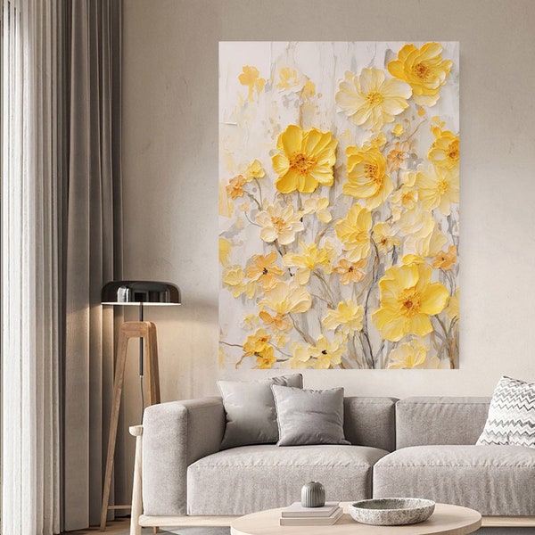 Thick texture hand-painted oil painting yellow flowers decoration painting large living room mural art gift Christmas gift