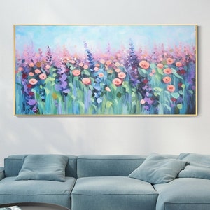 Original Oil Painting On Canvas, Abstract Modern Colorful Flower Painting, Large Wall Art, Boho Wall Décor, Home Decor, Bedroom Wall Decor