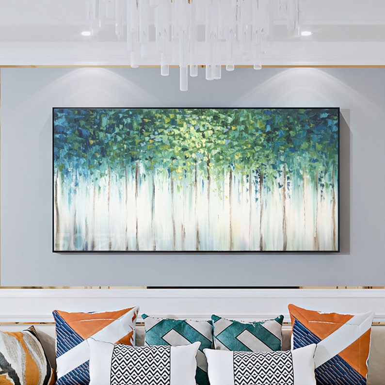 Large original oil painting abstract art natural home decoration green woods oil painting thick texture knife painting living room painting image 7