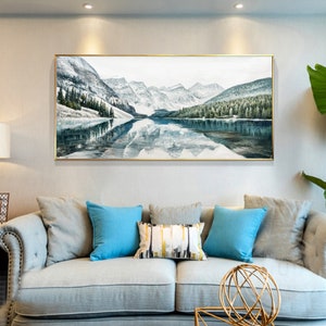 Original landscape oil painting, abstract art on canvas, snow mountain living room oil painting, wall art, natural home decoration, art gift