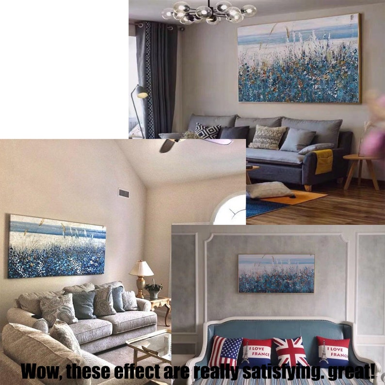 Pittura a olio originale arte astratta tela decorazione domestica naturale pittura a olio di equiseto blu, arte della parete immagine 9