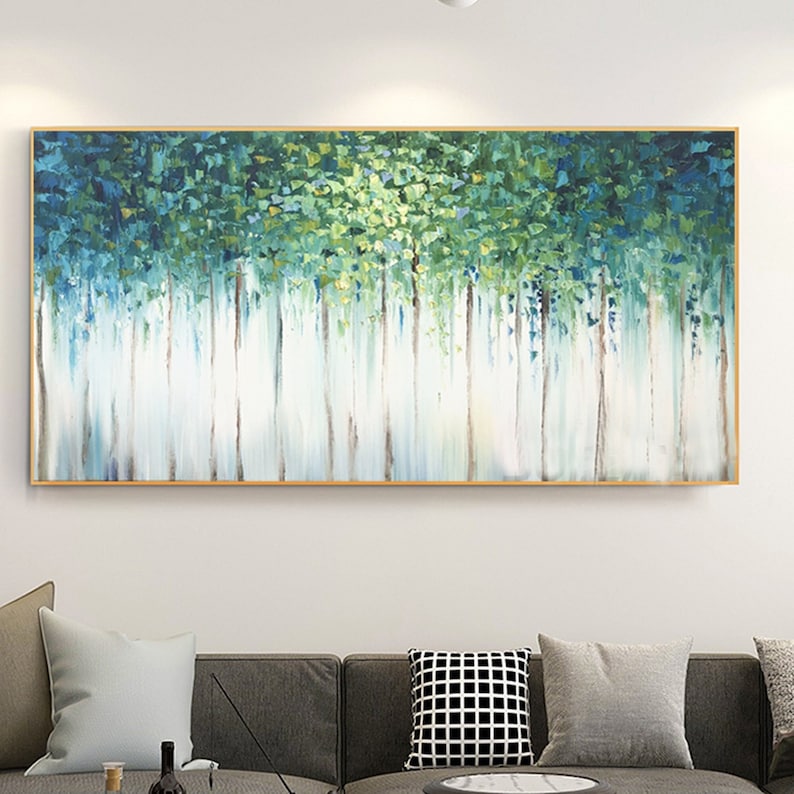 Large original oil painting abstract art natural home decoration green woods oil painting thick texture knife painting living room painting image 4