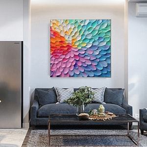 キャンバスに大きなオリジナルの油絵抽象芸術自然絵画葉の油絵青い絵リビングルーム油絵壁画