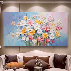 Original custom color canvas paintings, abstract floral paintings, original bedroom decor, living room wall decor, textured wall art