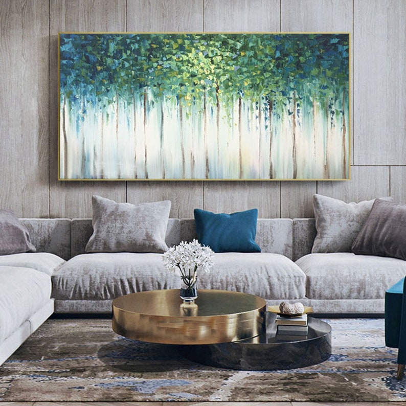 Large original oil painting abstract art natural home decoration green woods oil painting thick texture knife painting living room painting image 3