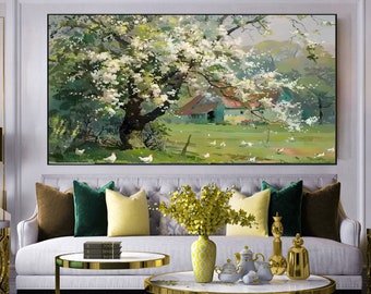 Original oil painting rural landscape oil painting, natural home decor, wall art, handmade painting gift, custom painting