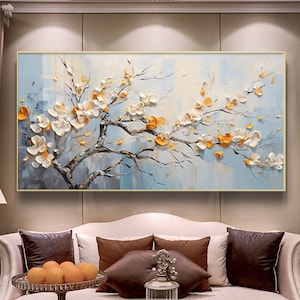 Abstract Floral Painting: Large Colorful Blossoms, Handmade Wall Art
