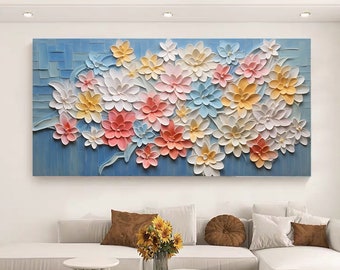 Original custom color canvas paintings, abstract floral paintings, original bedroom decor, living room wall decor, textured wall art