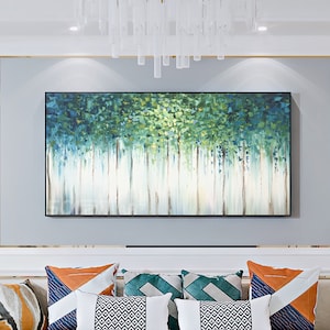 Large original oil painting abstract art natural home decoration green woods oil painting thick texture knife painting living room painting image 9