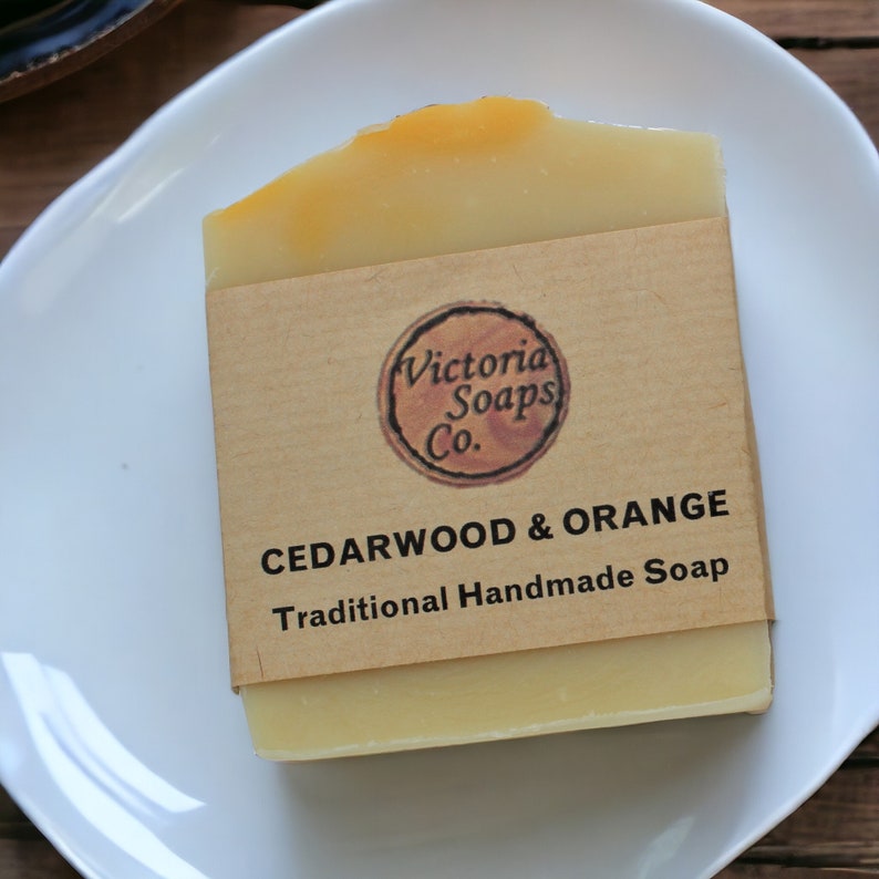 Handmade Organic Soap Bar, Natural Vegan cold process hand & body soaps, plastic free hand washing, sensitive skin soap, uk. Cedarwood & Orange