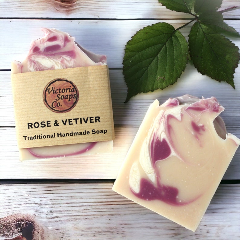 Handmade Organic Soap Bar, Natural Vegan cold process hand & body soaps, plastic free hand washing, sensitive skin soap, uk. Rose & Vetiver