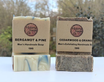 MEN'S SOAP 150g | Bergamot & Pine or Exfoliating Cedarwood Orange Men's Natural Handmade Vegan Chunky Soap Bar