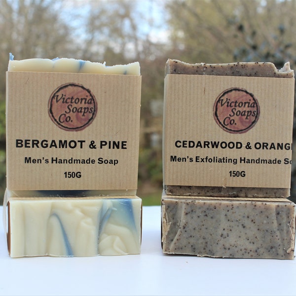 MEN'S SOAP 150g | Bergamot & Pine or Exfoliating Cedarwood Orange Men's Natural Handmade Vegan Chunky Soap Bar