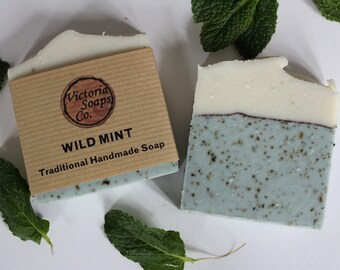 WILD MINT Natural Handmade SOAP Bar, Cocoa Butter Enriched, Organic, Vegan Skin Care, Dry Skin, Gift For Her
