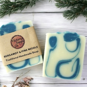 Handmade Organic Soap Bar, Natural Vegan cold process hand & body soaps, plastic free hand washing, sensitive skin soap, uk. Bergamot & Pine