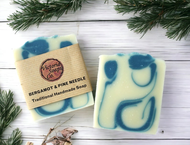 Handmade Organic Soap Bar, Natural Vegan cold process hand & body soaps, plastic free hand washing, sensitive skin soap, uk. Bergamot & Pine