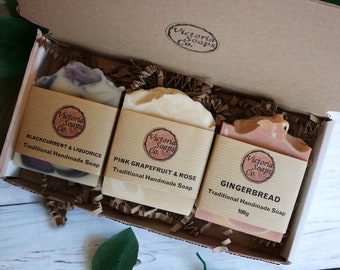 Luxury Handmade Gifting Soap Set / 3 Full Size 100g Handmade Soaps | Long lasting and non drying luxury | Vegan | Skin Kind | Birthday