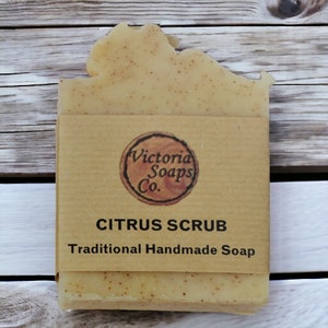 Handmade Organic Soap Bar, Natural Vegan cold process hand & body soaps, plastic free hand washing, sensitive skin soap, uk. Citrus Walnut Scrub