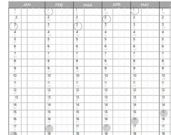 Op de afbeelding: Een kalender voor 2026 met een rasterindeling, met de maanden januari tot en met mei. Elke maand toont de data in een duidelijk formaat, met enkele data gemarkeerd. De kalender is ontworpen voor planning en scheduling.