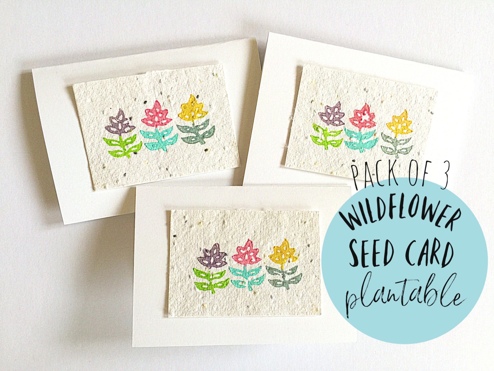3 plantable wildflower seed cards UK, seeded panel, birthdays, wood