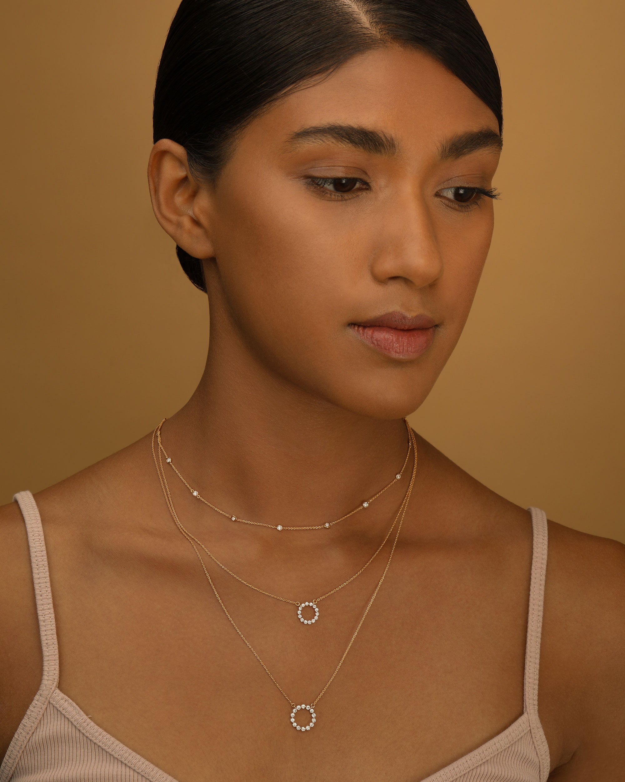 Diamond Circle Pendant Necklace 14k Solid Gold Delicate Etsy