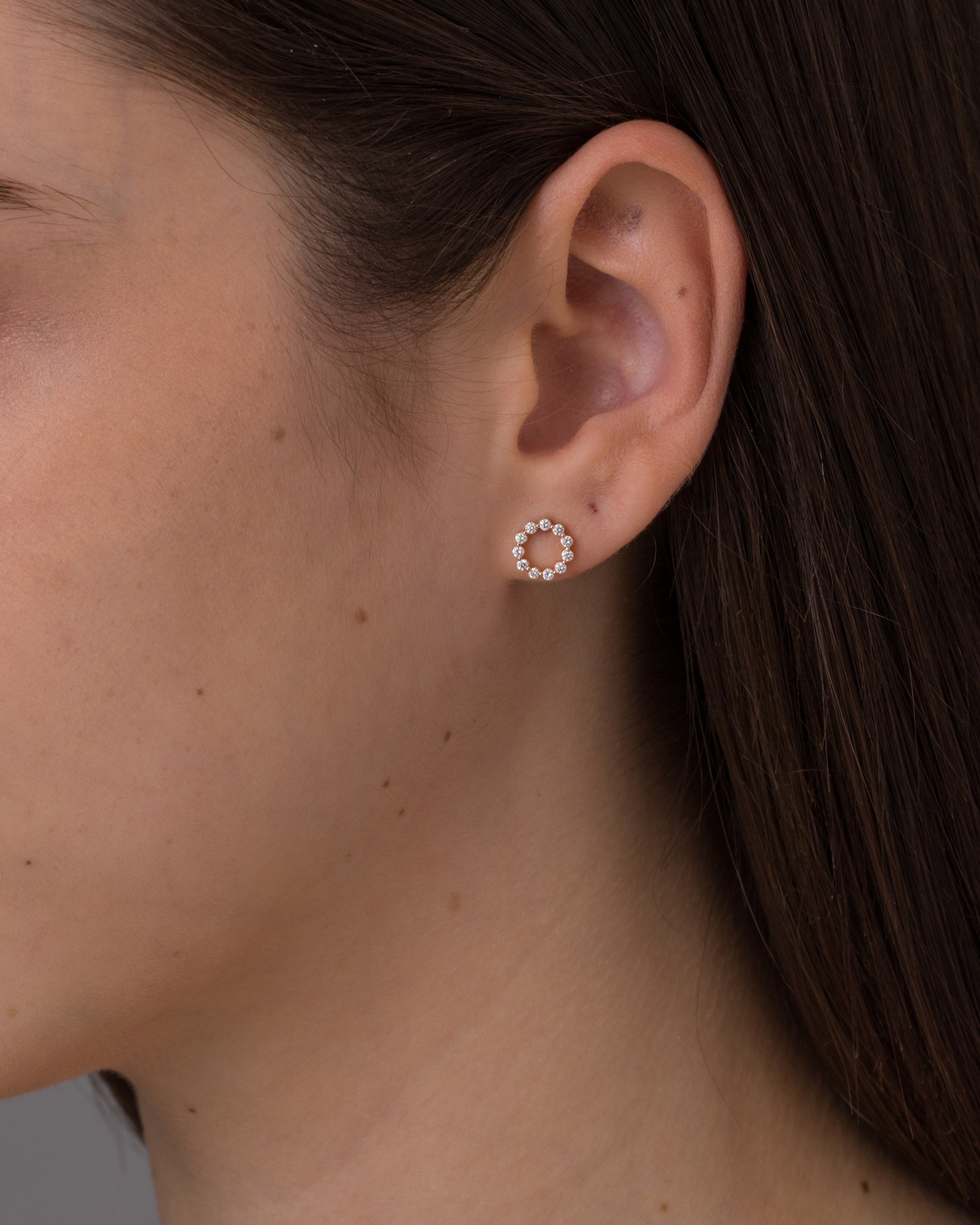 Diamond Circle Stud Earrings Solid Sterling Silver Earrings Etsy