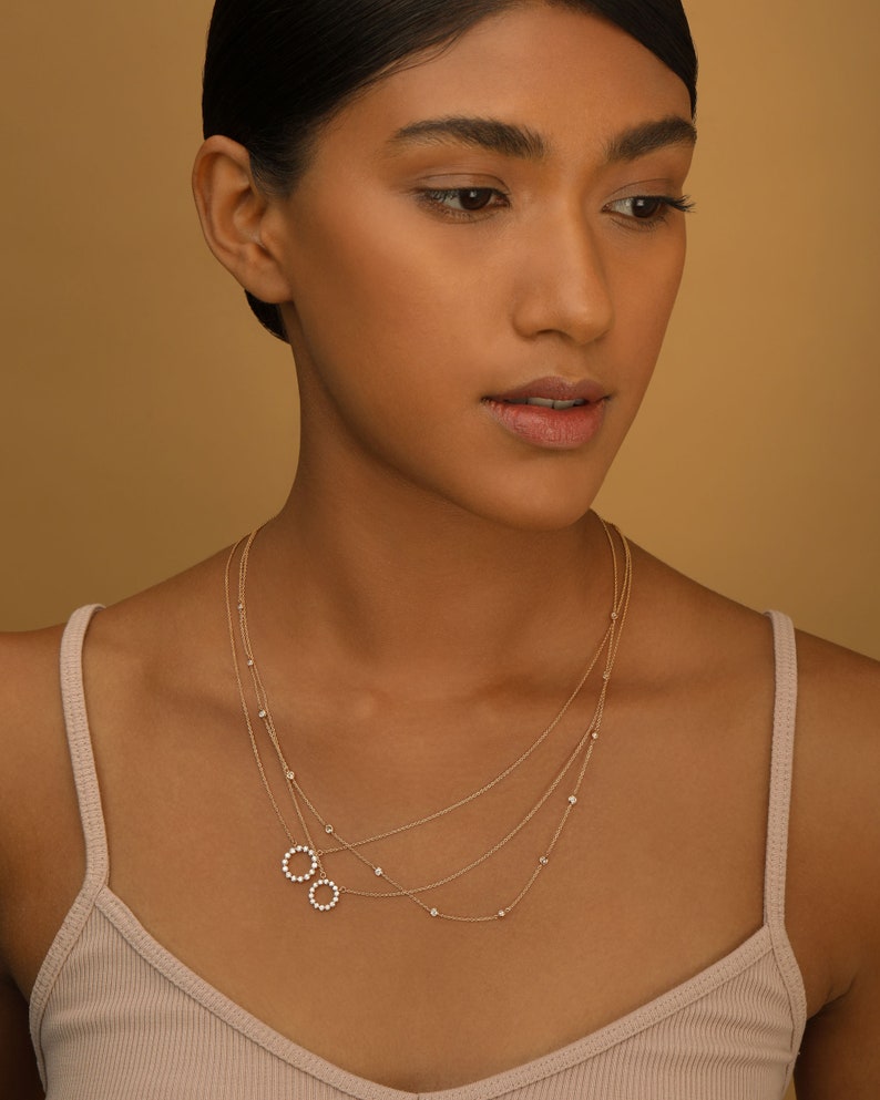 Diamond Circle Pendant Necklace 14k Solid Gold Delicate Etsy