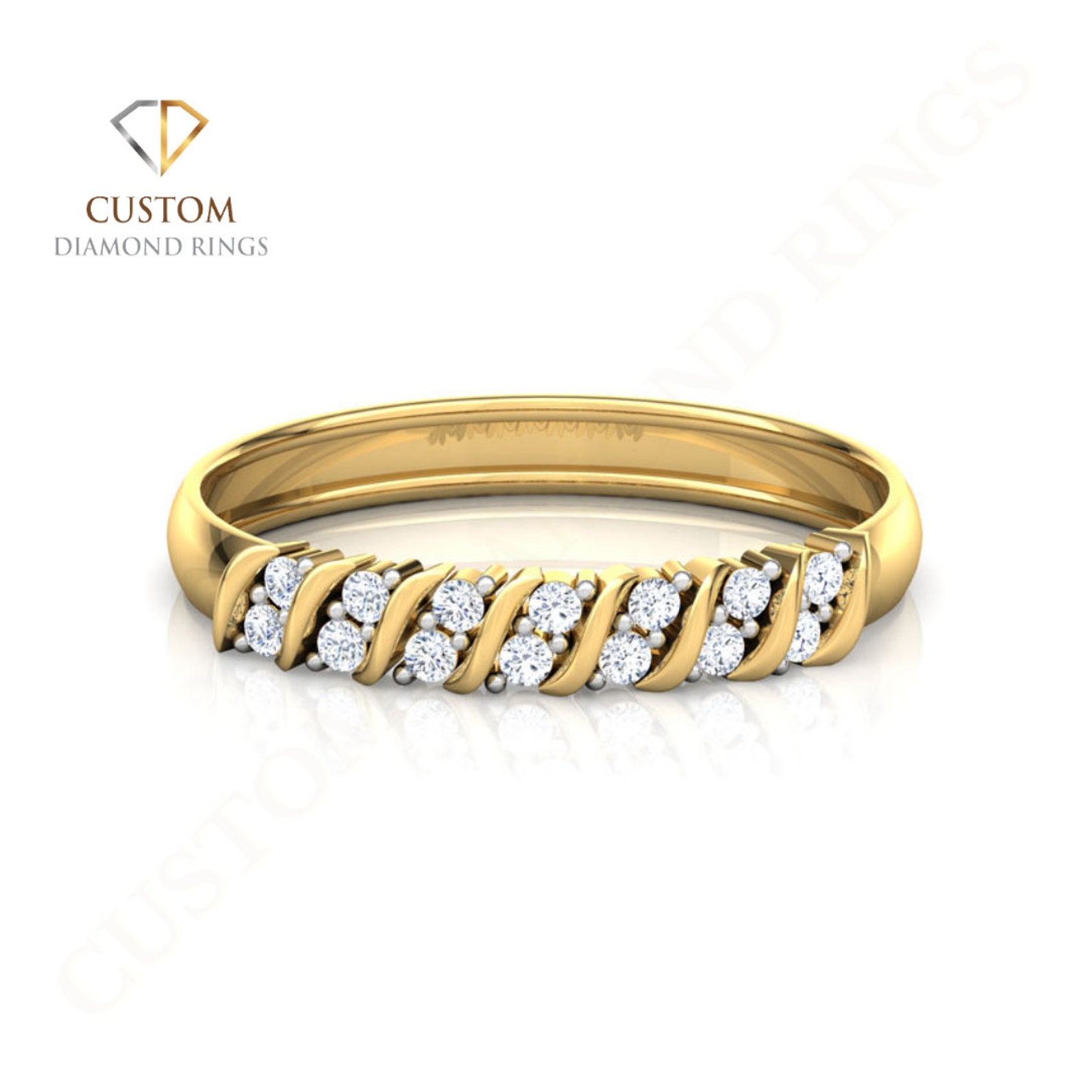 Twisted Diamond Wedding Band With 14k/18K Yellow Gold Etsy