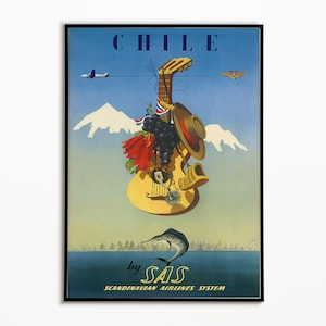 Cartel de viaje de Chile / Decoración de pared, Impresión retro, Cartel vintage, Cartel publicitario, Decoración vintage del hogar
