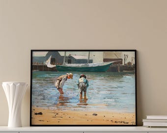 Winslow Homer | Boys Wading, Wall Decor, Premium Matte Paper, Bedroom Wall Art, Fine Art Paintings, Reproduction Art
