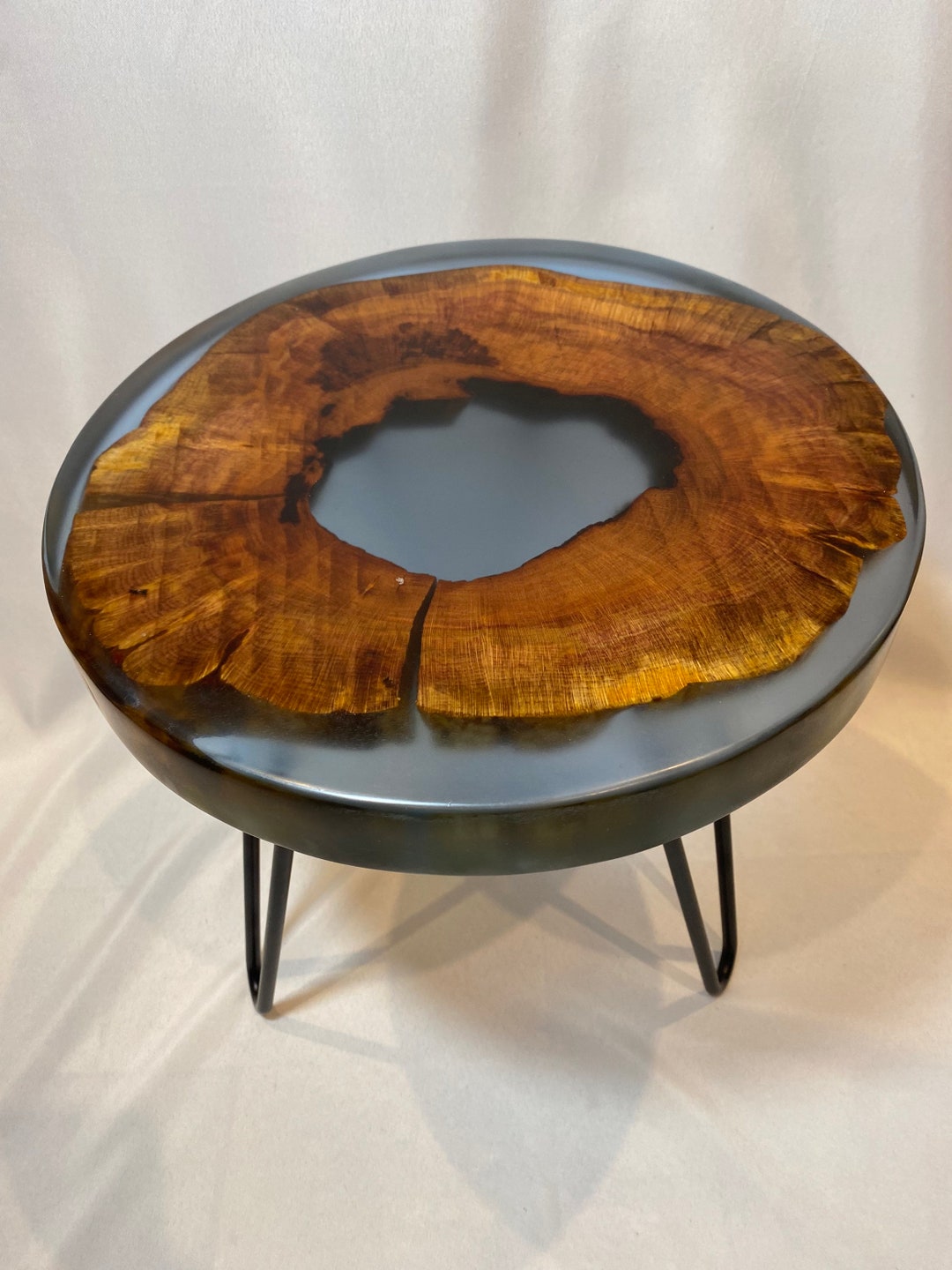 Blue Resin Coffee Table With Live Edge Wood Etsy UK