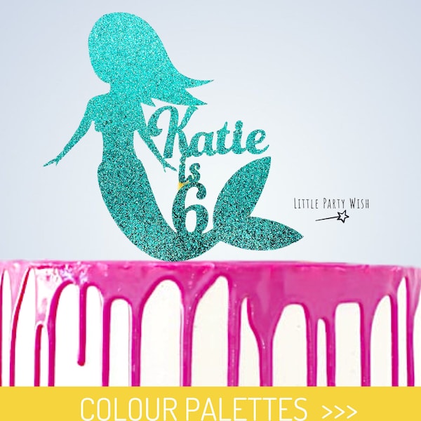 Personalised Mermaid Name & Age Glitter Cake Topper, Birthday , Party , Cake , Undersea