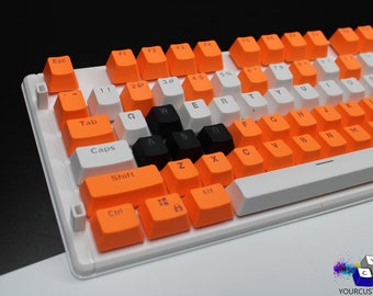 Orange White & Black Mix Keycaps ANSI Keycap Set PBT Double Shot Premium Keycap Complete Sets-OEM Profile-104 Key Caps 1 of 1