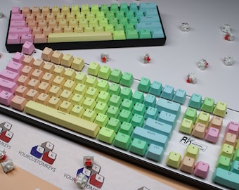 Rainbow Faded Premium Keycap Set ANSI Keycap Set PBT Double Shot Premium Keycap Complete Sets-OEM Profile-104 Key Caps- Dye Keycaps