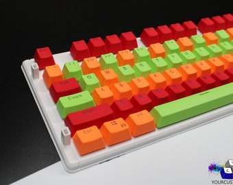 Green Orange & Red Mix Keycaps ANSI Keycap Set PBT Double Shot Premium Keycap Complete Sets-OEM Profile-104 Key Caps 1 of 1