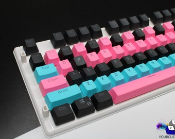 Blue Pink & Black Mix Keycaps ANSI Keycap Set PBT Double Shot Premium Keycap Complete Sets-OEM Profile-104 Key Caps 1 of 1