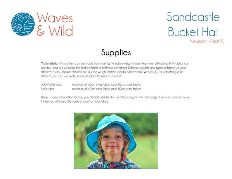 W&W Sandcastle Bucket Hat Digital Downloadable PDF Sewing Pattern Newborn XL Adult image 10