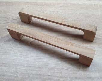 Wooden Oak cabinet door pulls handles all sizes, 2 styles: straight, rounded