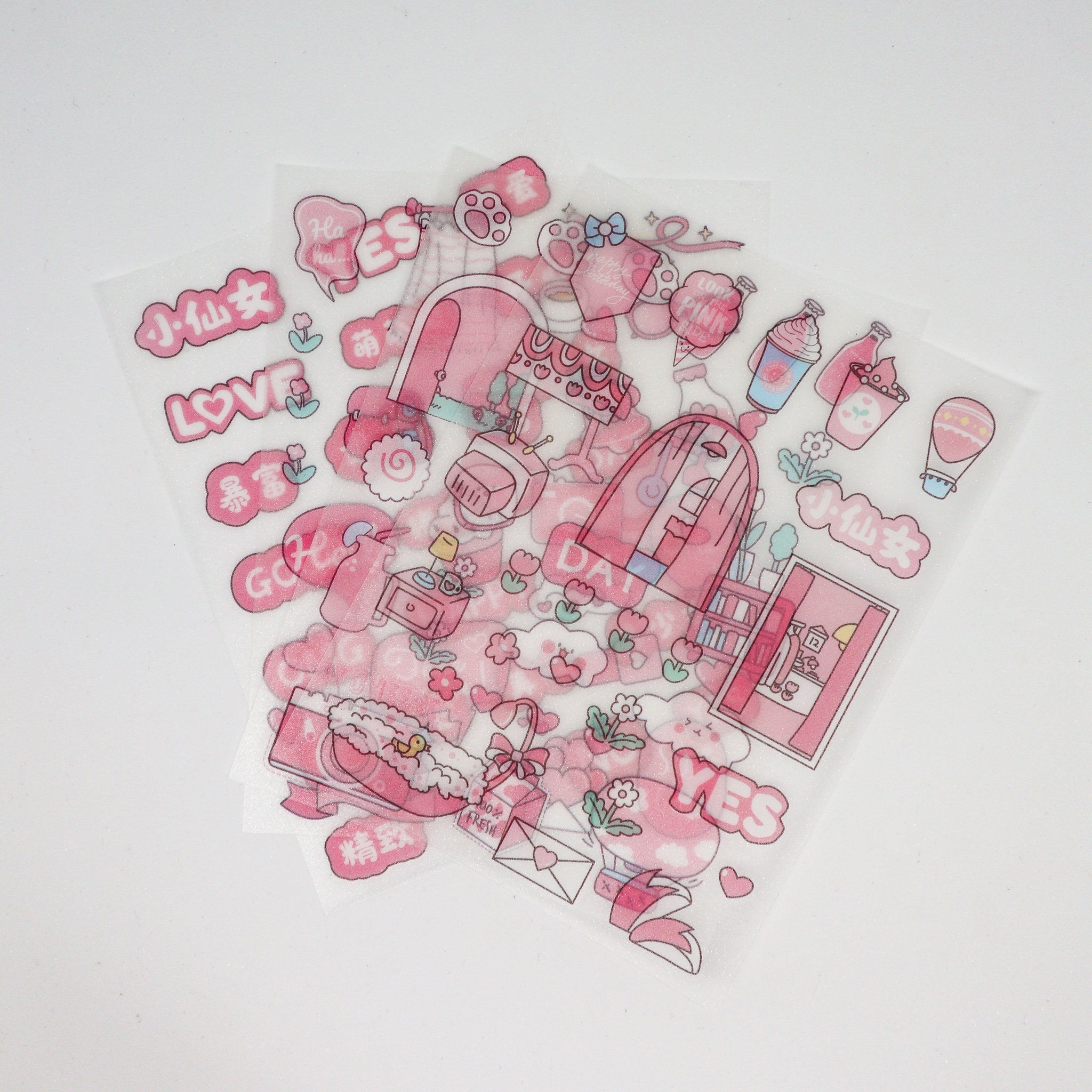 Strawberry Sticker Sheet Pink Glitter Stickers Cherry | Etsy