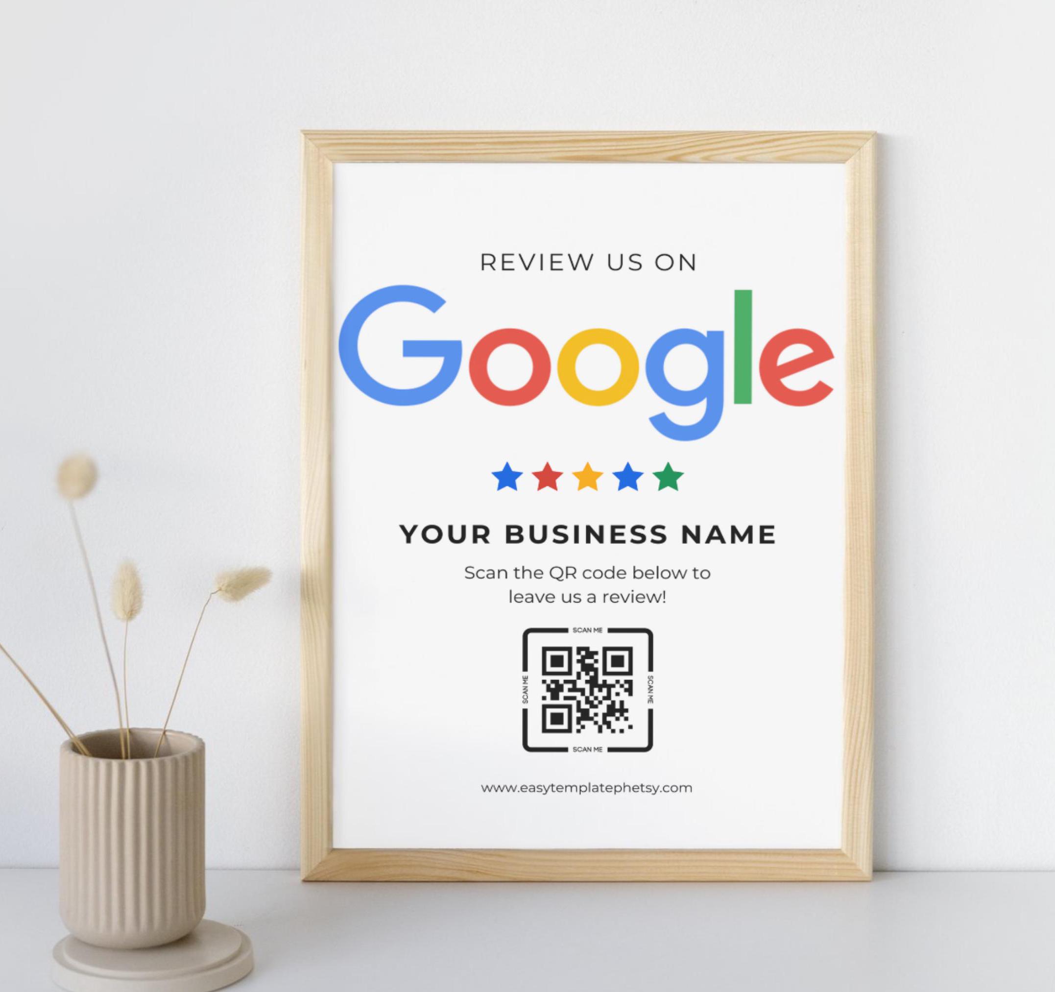 Editable Google Review Sign Template, QR Code, Canva (print at Home) - Etsy