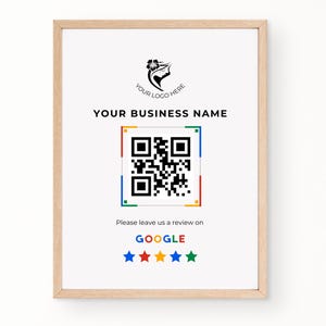Google review sign template, Qr code sign, Review card, Leave us a review, Editable Canva Review Cards, Print at Home Google Business Card