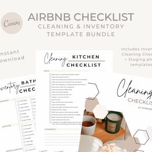Cleaning Checklist Templates, Airbnb Host Essentials, Airbnb Checklist Template Bundle, Editable Airbnb Inventory Checklist, Canva Template