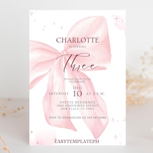 Geburtstagseinladung Coquette, Coquette Bow Geburtstagseinladung, Bow Geburtstagseinladung 3.Geburtstag-Einladung 3.Geburtstag-Party