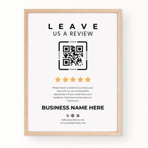 Laat een recensiebord achter, recensiebordje, sjabloon recensiekaart, sjabloon Qr-codebordje, sjabloon voor Qr-codebord Bewerkbaar Canva-recensiebord Thuis afdrukken Google-recensiebord