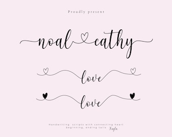 Heart Tail Script Font: Connecting Hearts, Wedding Fonts (OTF, TTF)