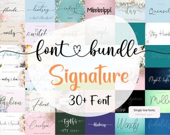 30+ Signature  Modern Font Bundle, Connected Script for Wood Acrylic Cutting, Laser Lettering, Lightburn Cricut Font, Commercial License