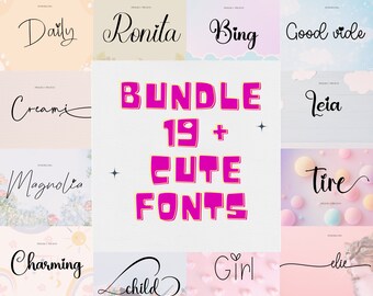Bundle of 19 Beautiful fonts, Cute font with small heart dot, Feminine Fonts, Cricut Fonts, lovely fonts