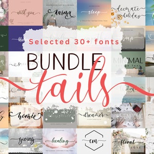 Más de 30 fuentes manuscritas con colas, paquete de fuentes para bodas, fuentes Cricut, fuentes caligráficas, fuentes para Canva, fuentes con colas largas, fuentes con swashes