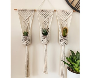 Macrame triple plant hanger  / Small macrame wall hanging / plant holder / home decor