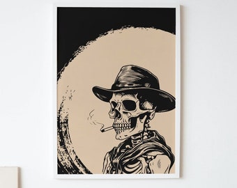 Skeleton Cowboy Wand Kunst Digitaler Download | Western Poster | Zuhause ausdrucken